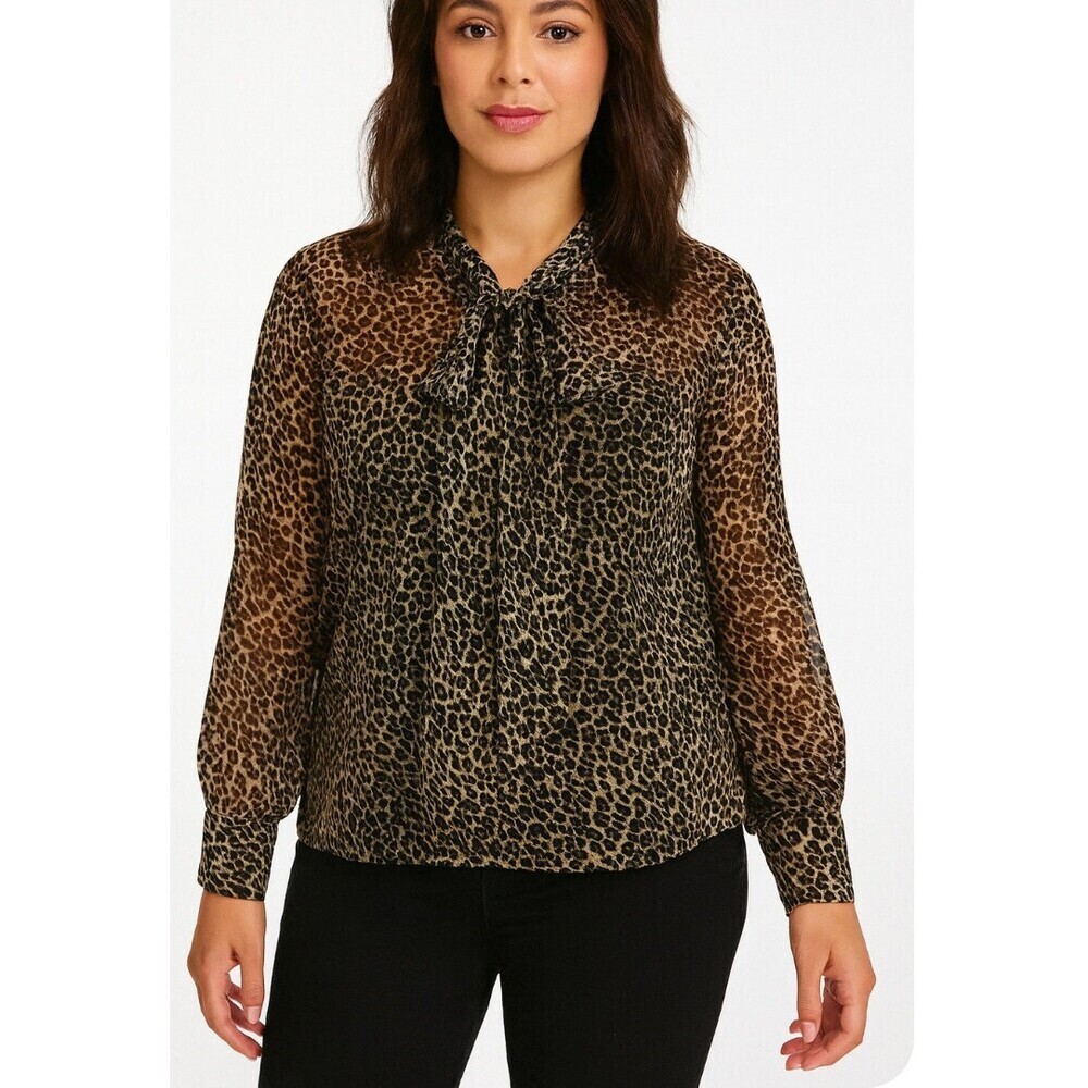 Myra blouse/top NEW Sheer Printed Button-Front Blouse  SZ SM black & brown